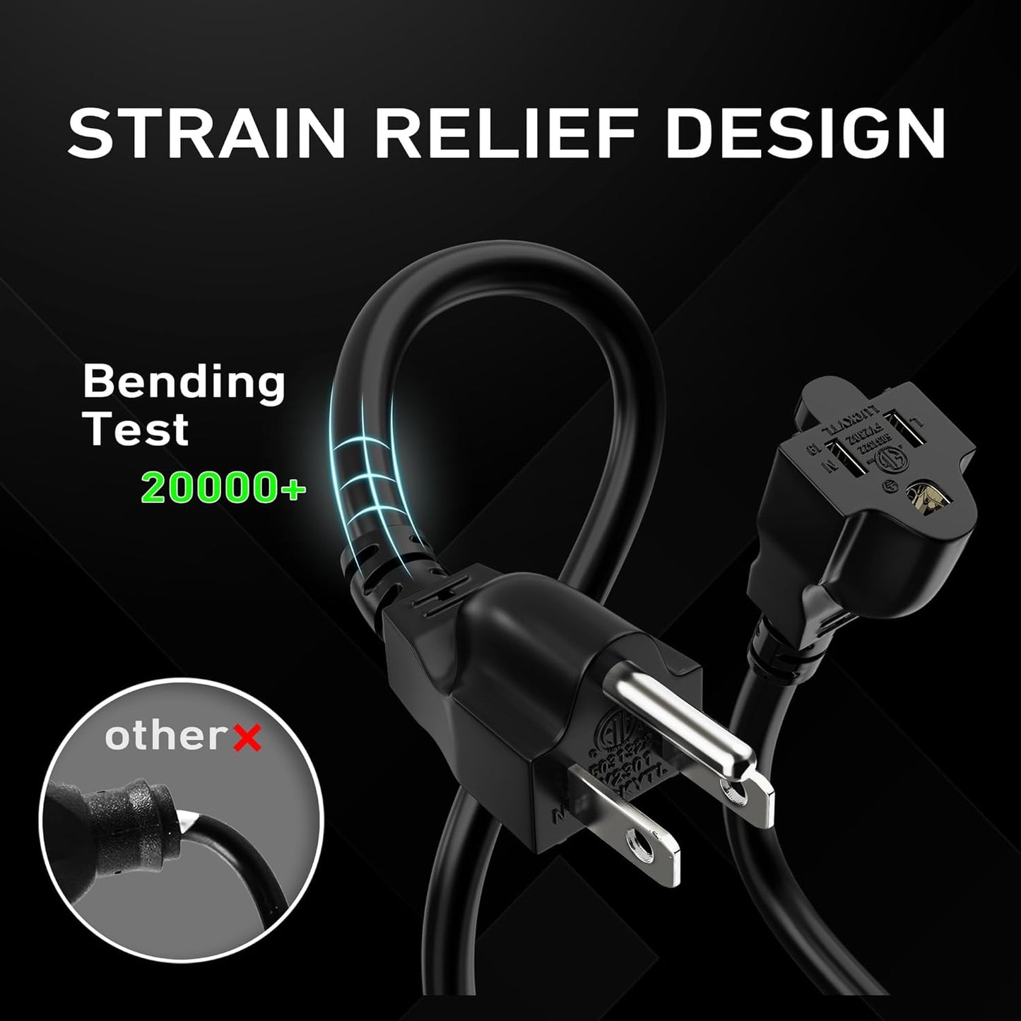 LUCKY TL Indoor Outdoor Extension Cord, 16/3 Gauge Black Long Extension Cord 25ft, Waterproof Flexible Case, Made of Pure Copper, 13A 1625W 16AWG SJTW, 3 Prong Heavy Duty Wire, ETL