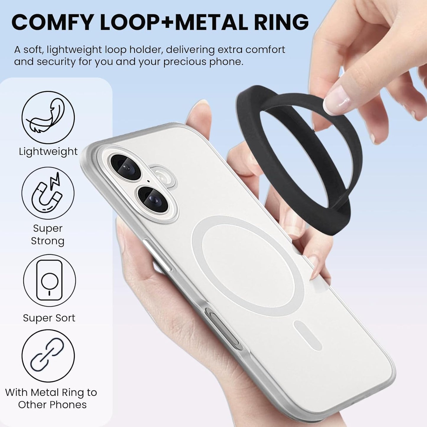 Magnetic Silicone Ring Grip Phone Holder, Loop Grip Phone Holder,Magnetic Phone Loop,Magsafe Phone Grip,Compatible with Magsafe for iPhone 16/15/14/13/12 Series (Black)