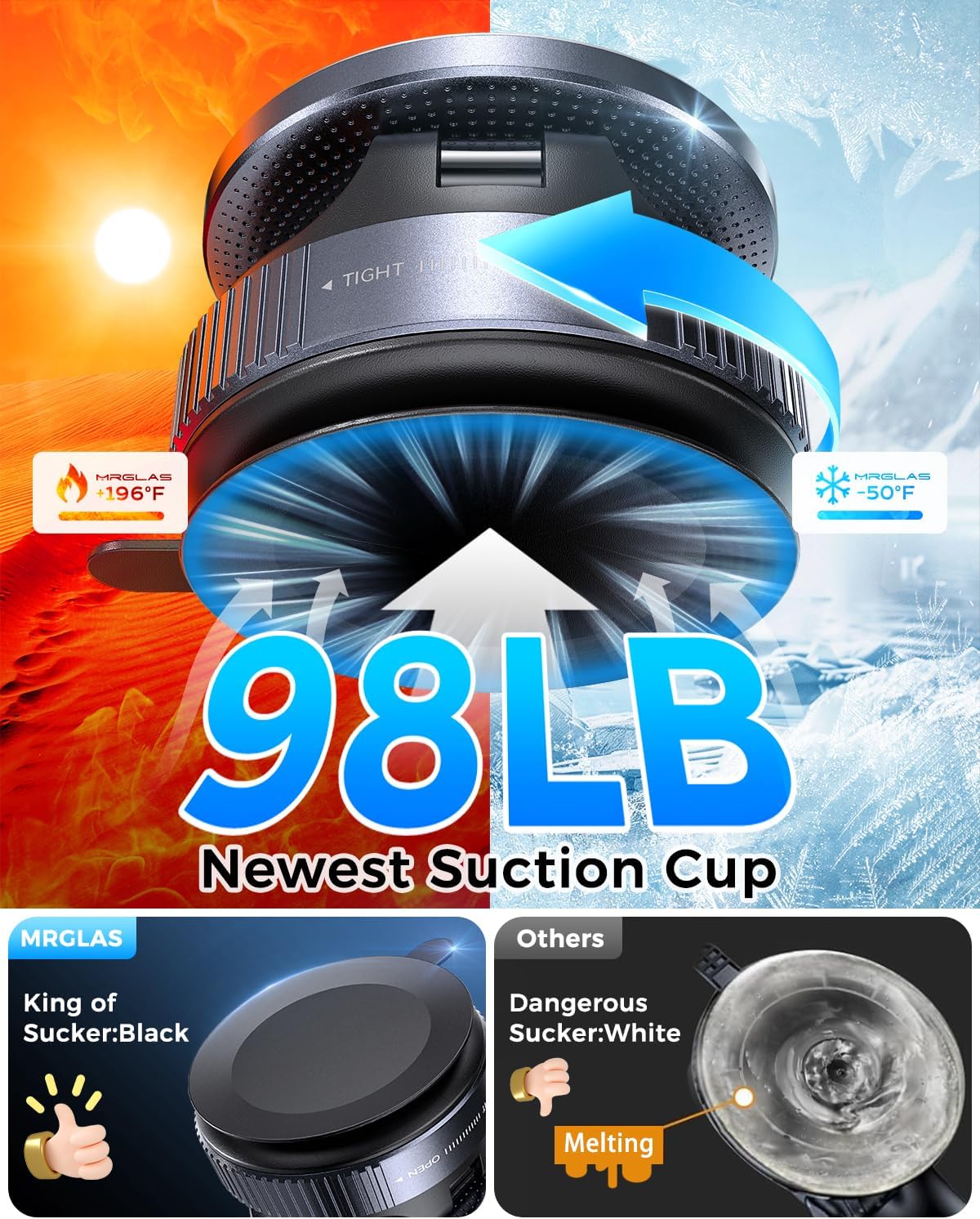 MRGLAS 2026 Upgraded Vacuum Magnetic Phone Holder, for Magsafe Suction Cup Phone Mount Car Truck Accessories for Women Men [98+LBS Suction & 2800gf Magnetic] Fathers Day for Gifts, 360° Adjustable