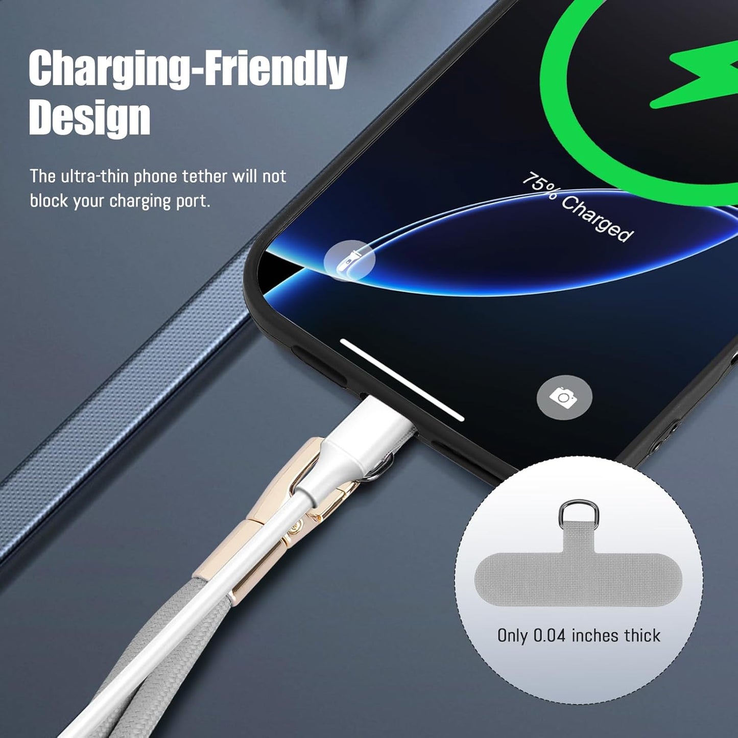 Phone Lanyard 2 Pack, 2x Adjustable Crossbody Phone Strap, 2x Tether Tab, Anti-theft Universal Cellphone Multifuctional Patch Lanyards for iPhone & Most Smartphones, Black + Silver Gray