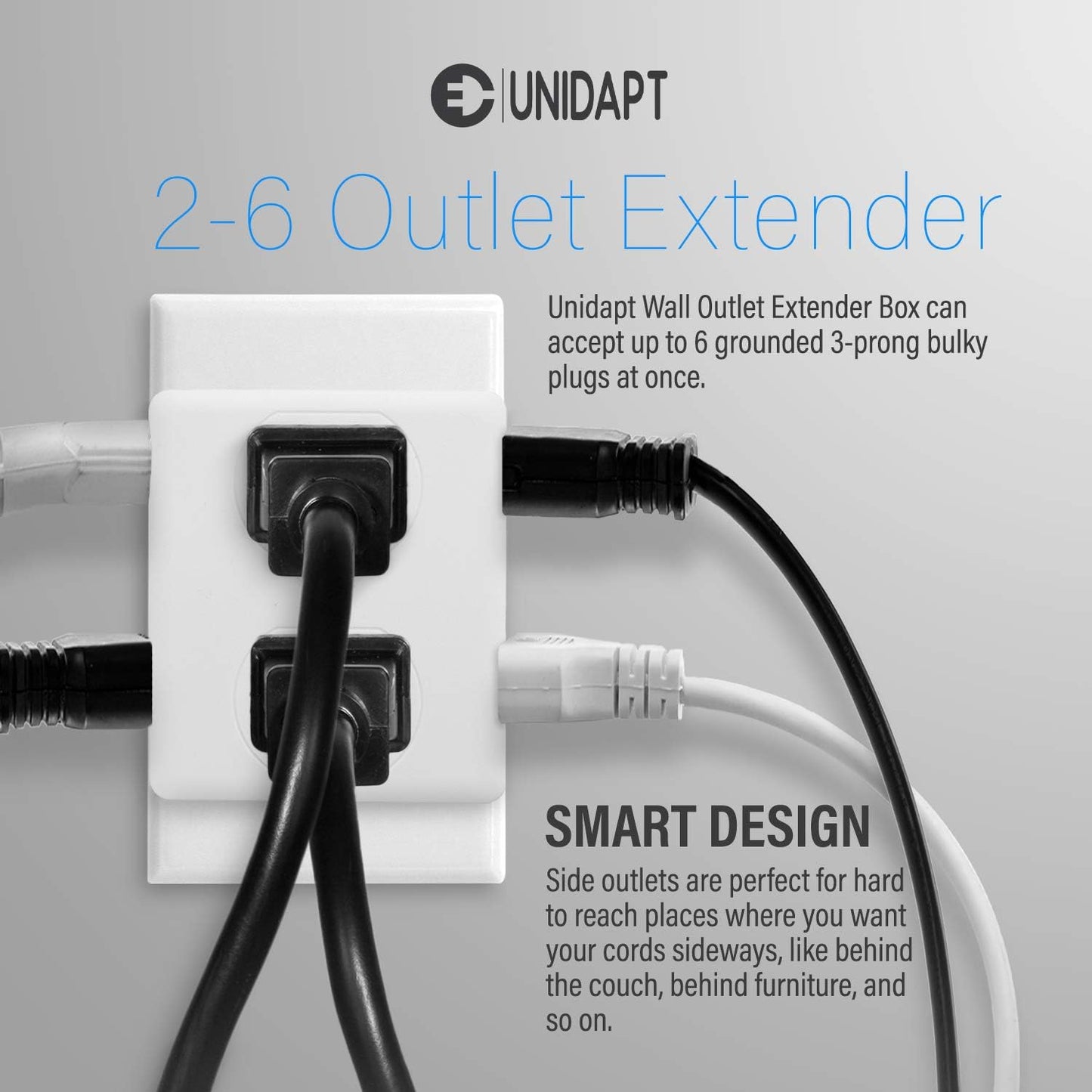 Multi Plug Outlet Splitter, Unidapt Multiple Outlets Extender Adapter with 6 AC Power Socket, Side Splitter Box, Wall Tap Plug Expander for Home Hotel Office Dorm Essentials, 2-Pack