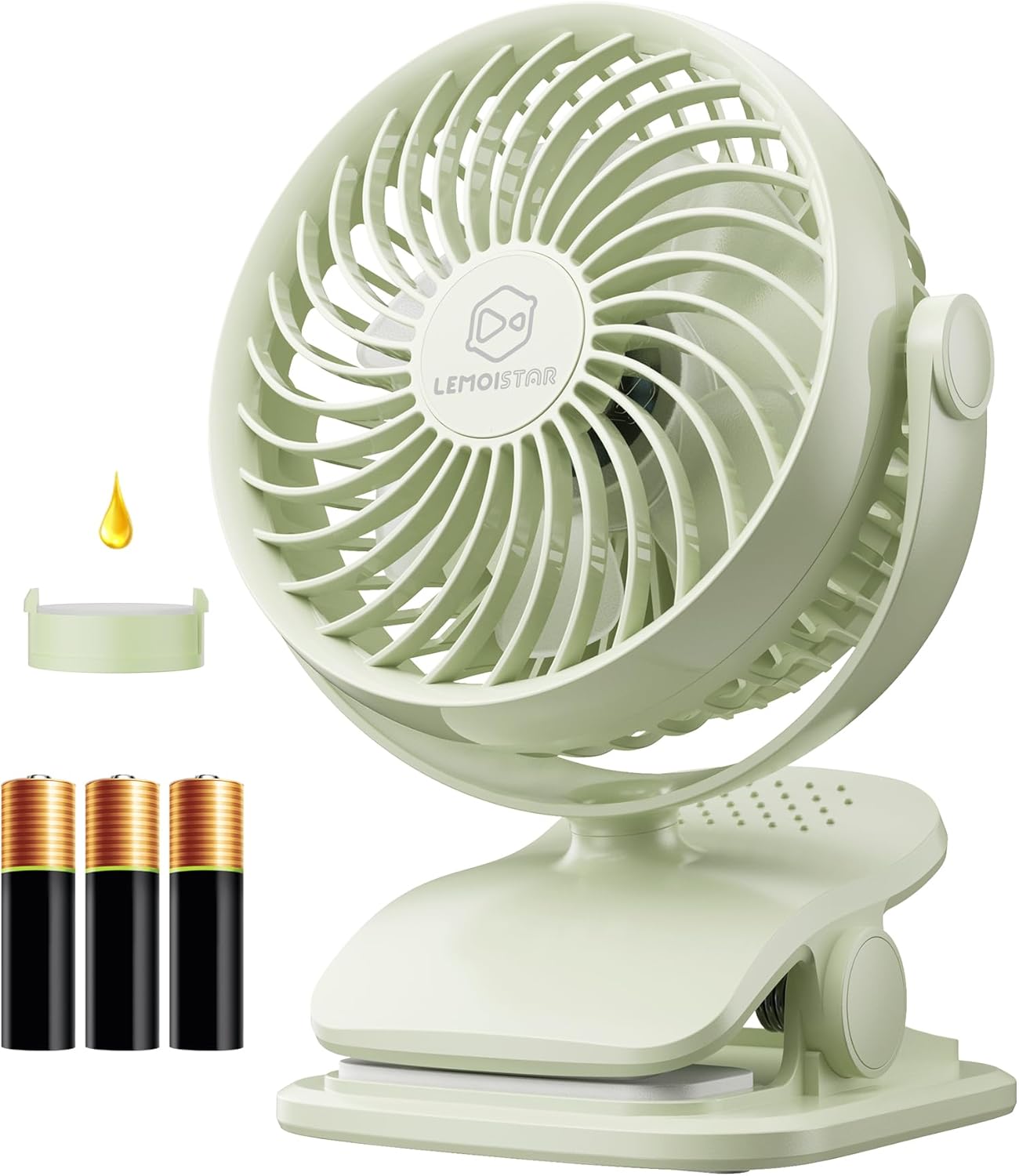 Shinebella AA Battery Powered Clip on Fan with 4-Speed, 5’’ Small Desk Fan with Aroma Function, USB Powered, 360°Rotation, Ultra Quiet, for Golf Cart, Stroller, Bedroom,Car(Batteries Not Included)