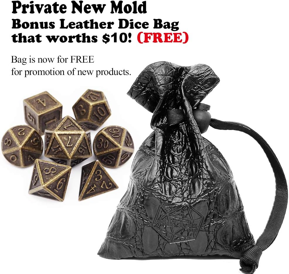 Haxtec DND Metal Dice Set 7PCS D&D Dice of D20 D12 D10 D8 D6 D4 Compatible with Dungeons and Dragons RPG Dice Games-Antique Bronze Dice