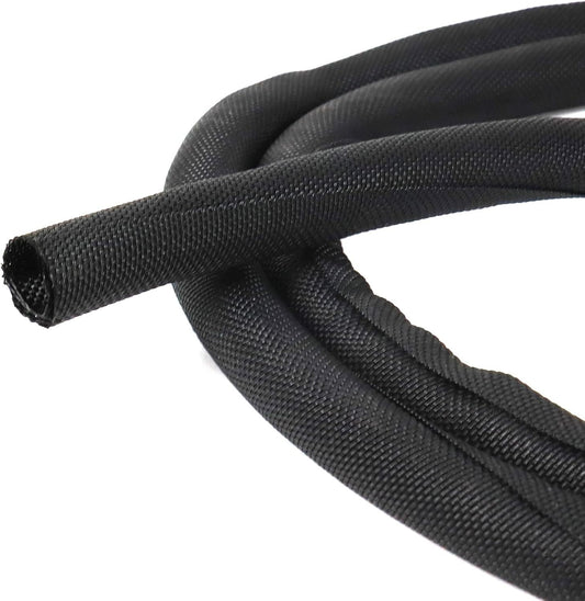Black Braided Cable Management Sleeves Wire Loom Tubing Cord Protector Self-Wrapping (1/4"-18Feet)