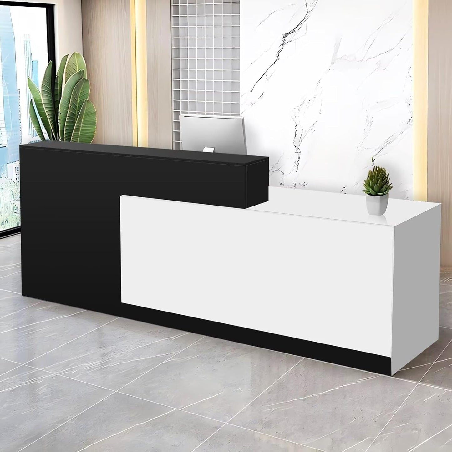 Reception Desk with Counter Modern Checkout Counter with Lockable Drawer Keyboard Tray Receptionist Desk for Office Salon Reception Table D Right 71inch/180cm