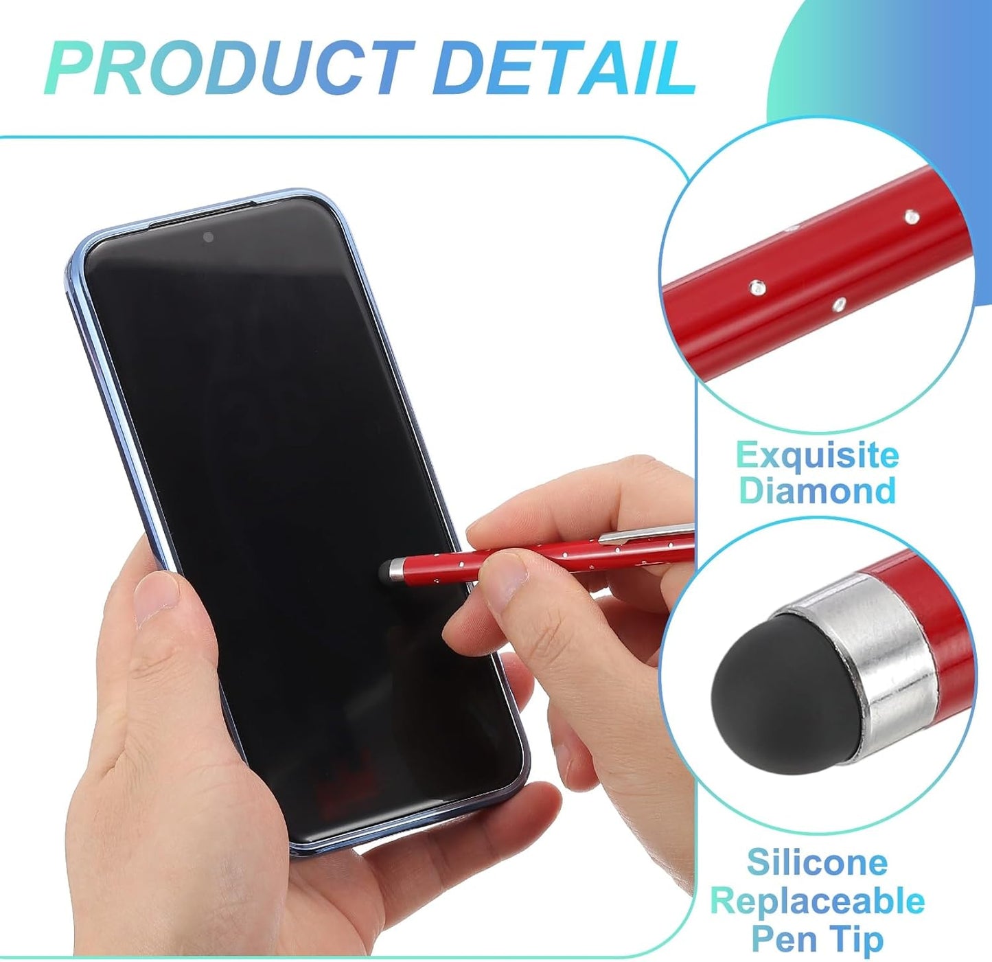 PATIKIL Stylus Pens for Touch Screens, 6 Pcs High Precision Universal Bling Stylus Crystal Metal Capacitive Pen for Touch Screen Devices Phone Tablets Laptop, Red