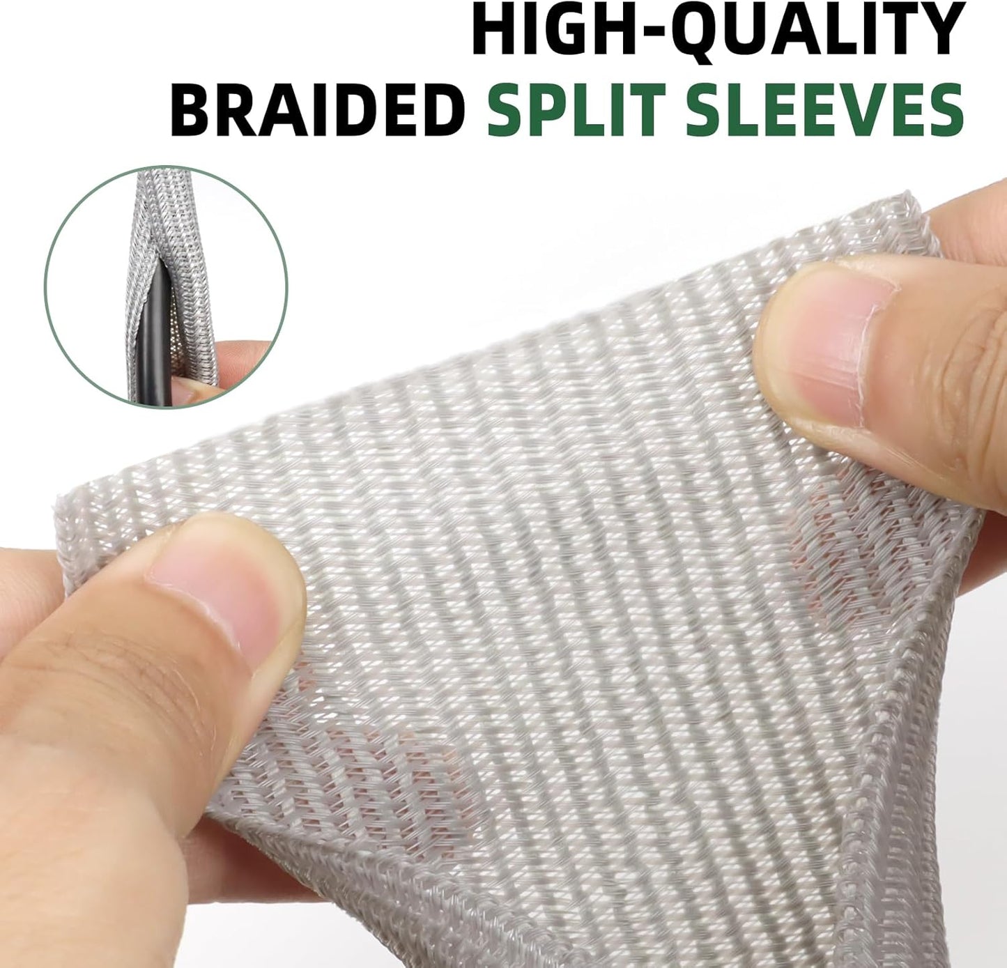 Split Wire Loom Tubing, Cable Protector Sleeve, Braided Cable Management for TV/Computer/Home Theater/Engine Bay, Cord Protectors from Pets No Chew (Grey, 3/8"-10ft)