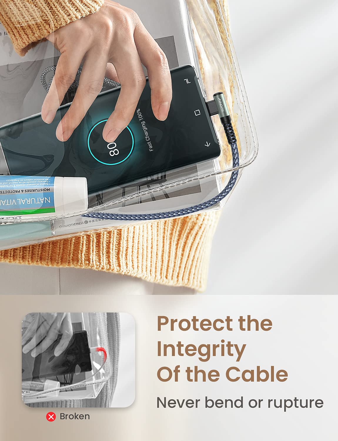 AINOPE Type C Cable [3-Pack, 6.6FT] Right Angle, 3.1A USB Type C Cable Fast Charging, Nylon Braided Type C Charging Cable Fast Charger Compatible with Samsung Galaxy S10 S9 S8 S20 Plus, Note 10 9 8