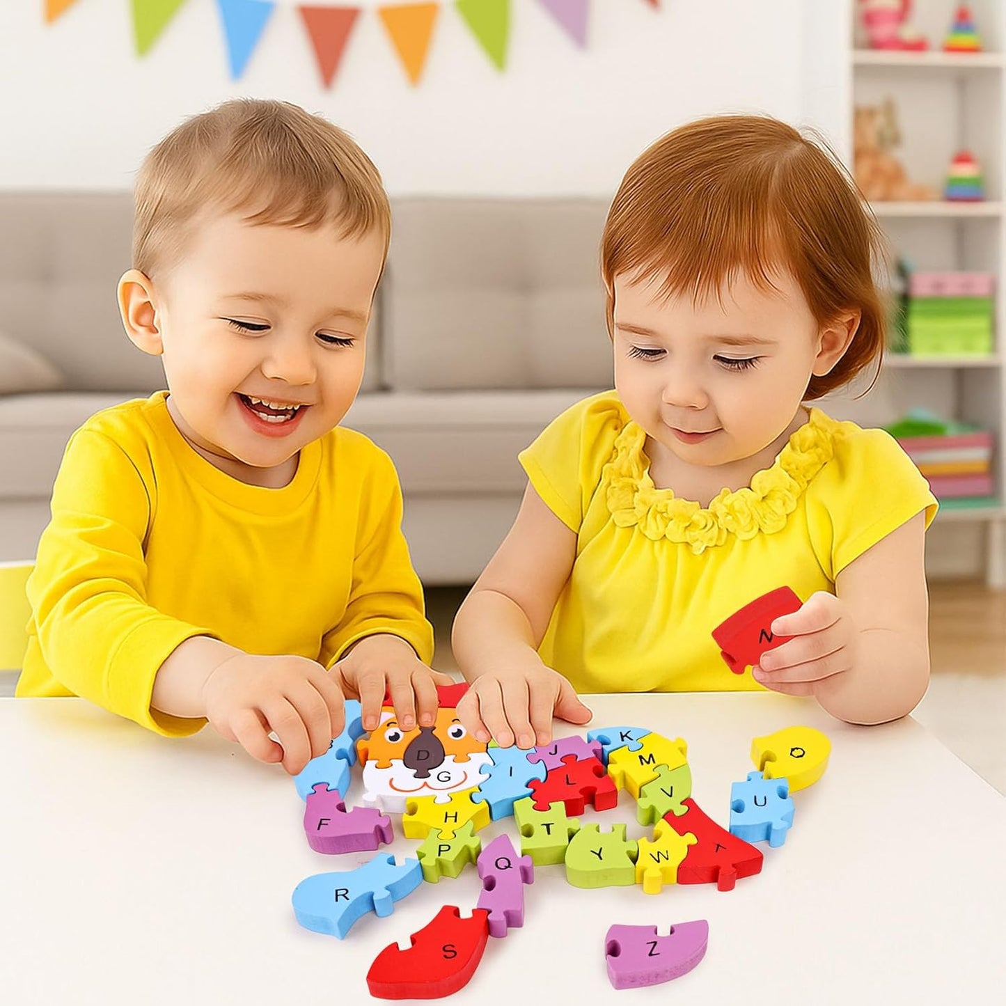 LovesTown Wooden Puzzle Learning Toys Alphabet Number Building Blocks Educational Gift for Preschool Kids Animal Lion Jigsaw 26 PCS