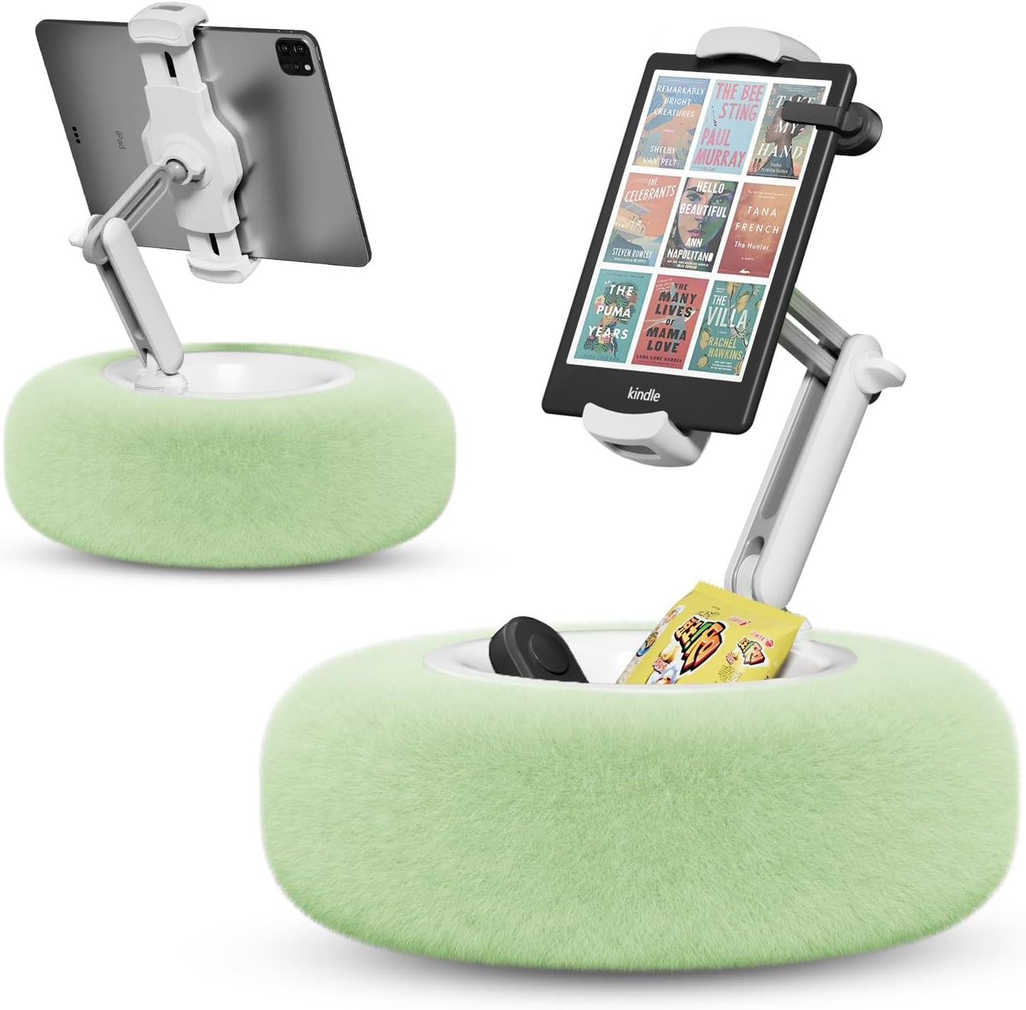 Kindle/Tablet Pillow Stand for Reading, Adjustable Tablet Pillow Stand for Lap with Detachable Bowl, Fits 4.7"-13" Kindle/Phones/Tablets/, Watch Videos, Stream Media (Green)