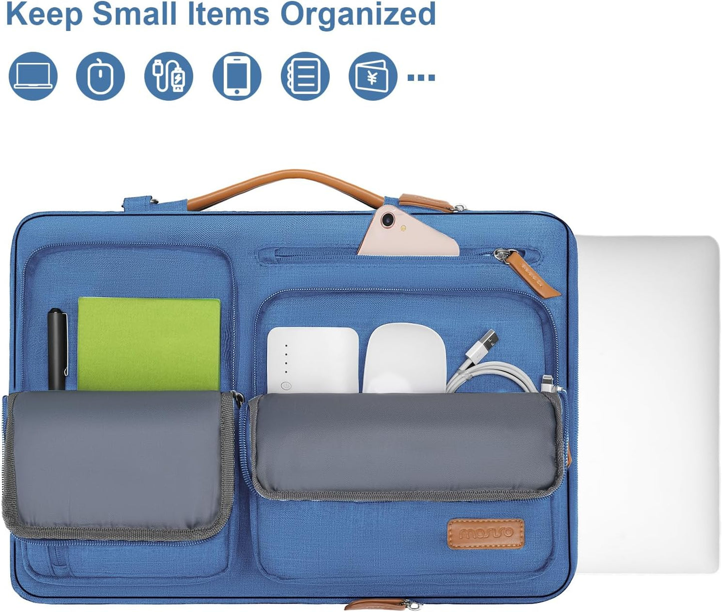 MOSISO 360 Protective Laptop Shoulder Bag,15-15.6 inch Computer Bags Compatible with MacBook Pro 16 inch, HP, Dell, Lenovo, Asus Notebook,Side Open Messenger Bag with 4 Zipper Pockets, Cadet Blue