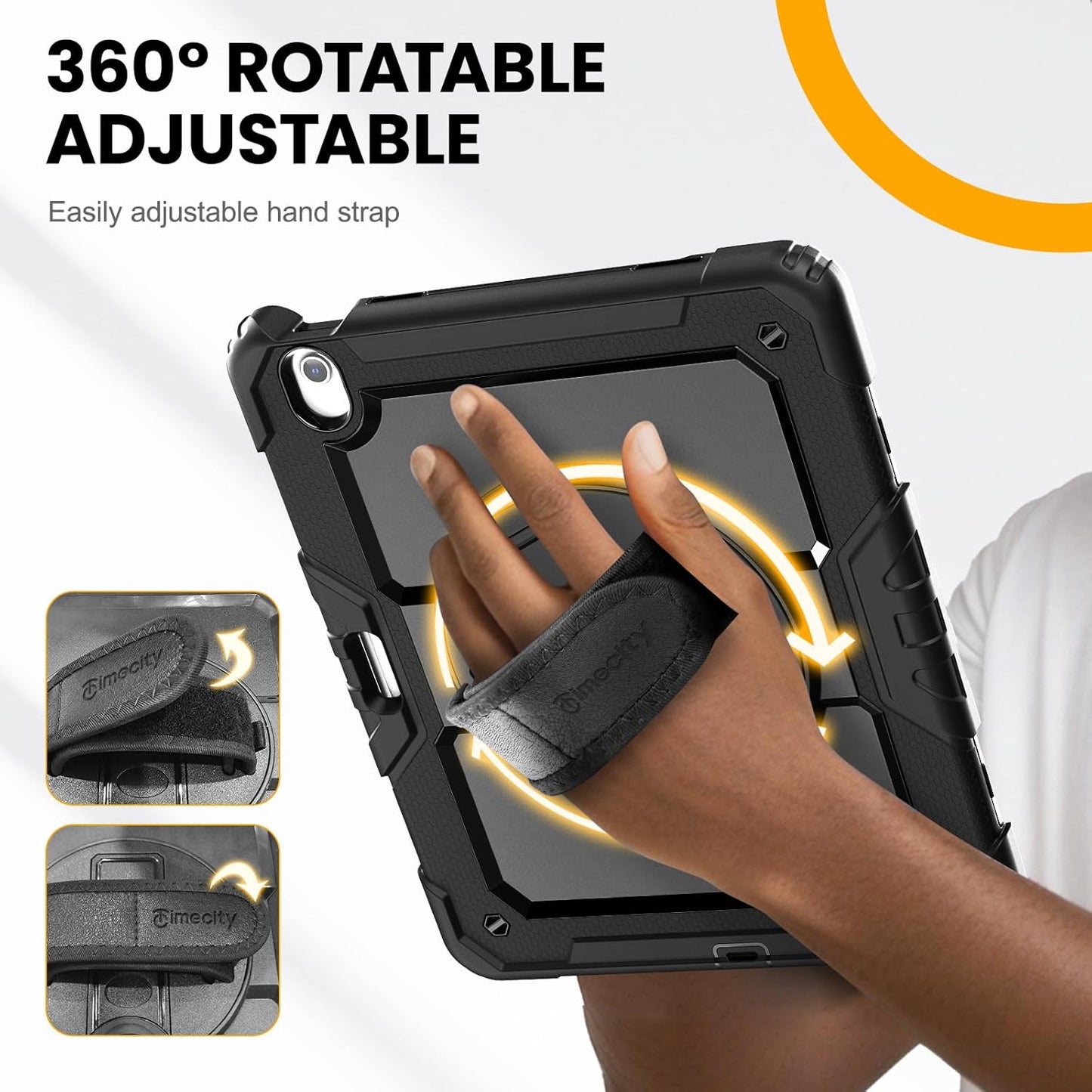 timecity for iPad Air 13 Inch Case M3 2025/ M2 2024, 360° Rotating Stand, Pencil Holder & Wireless Charging, Shockproof with Screen Protector & Shoulder Strap - for Designers & Professionals, Black