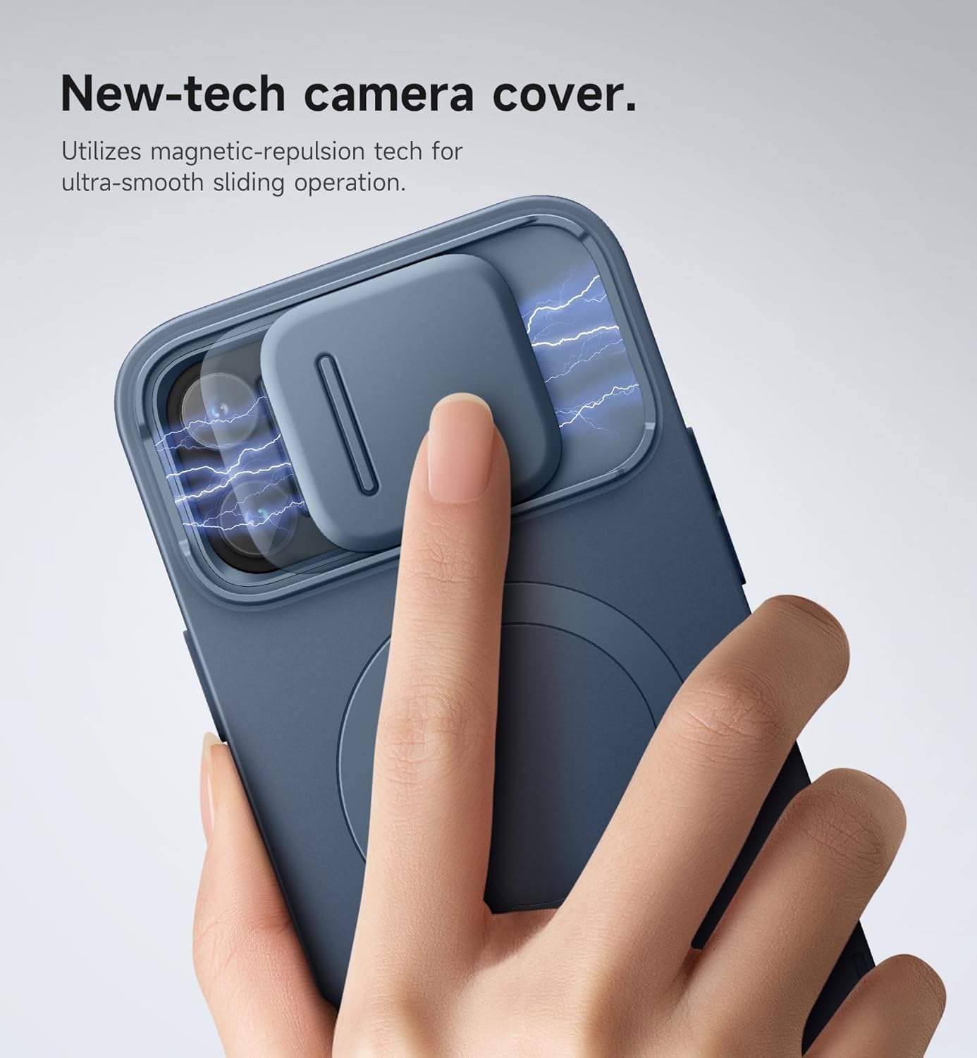 SURITCH for iPhone 13 Pro Max/12 Pro Max Case with Magnetic Camera Slide Cover and Adjustable Kickstand, Compatible with MagSafe, Shockproof Bumper Case Slim Protective Cover 6.7 Inch, Blue