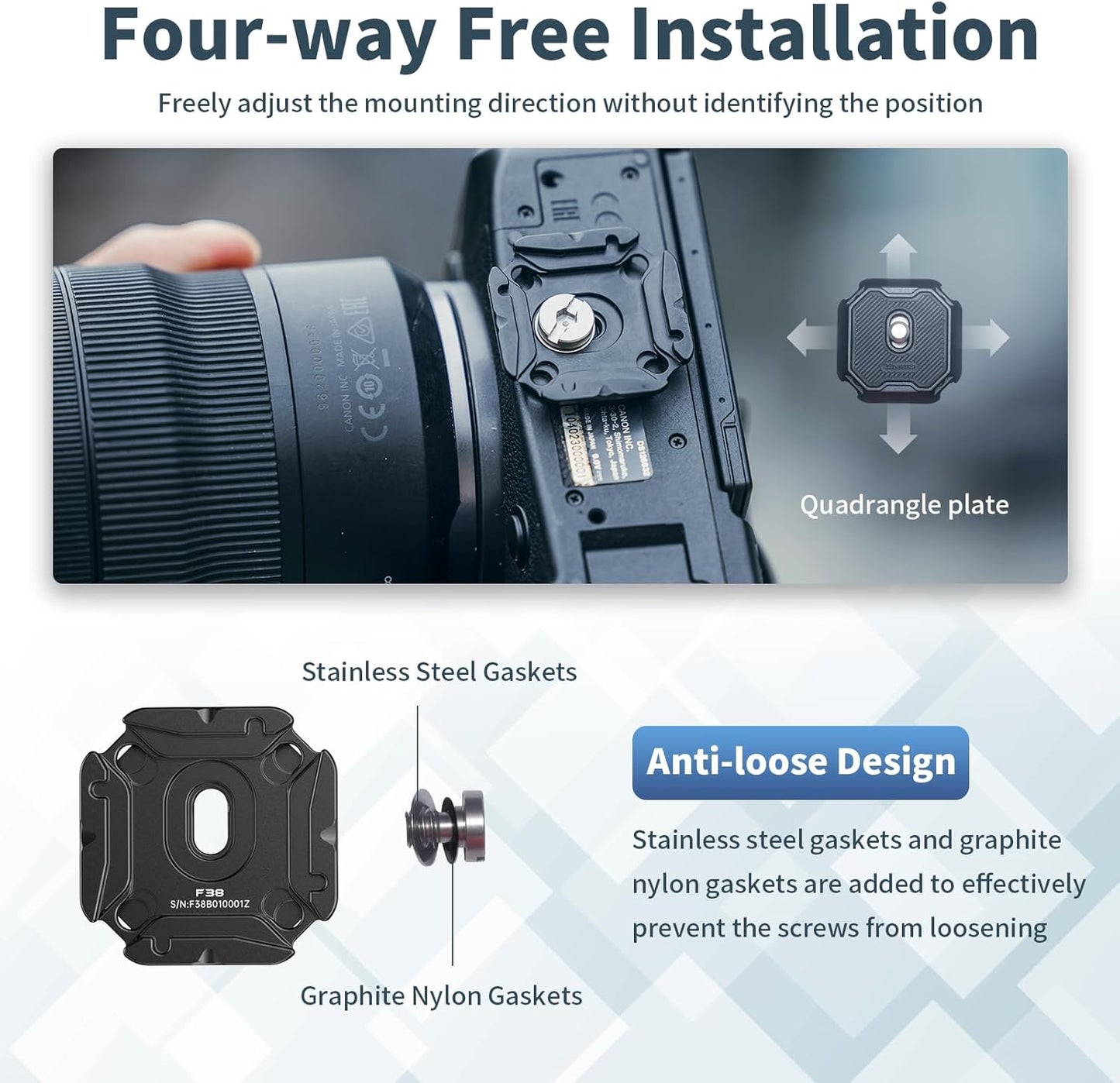 ULANZI F38 Multi-Hole Camera Quick Release Plate Kit, w 1/4" to 3/8" Screw Thread, Quick Release System QR Plate Camera Tripod Mount Adapter for Sony Canon Monopod DSLR Stabilizer Slider DJI