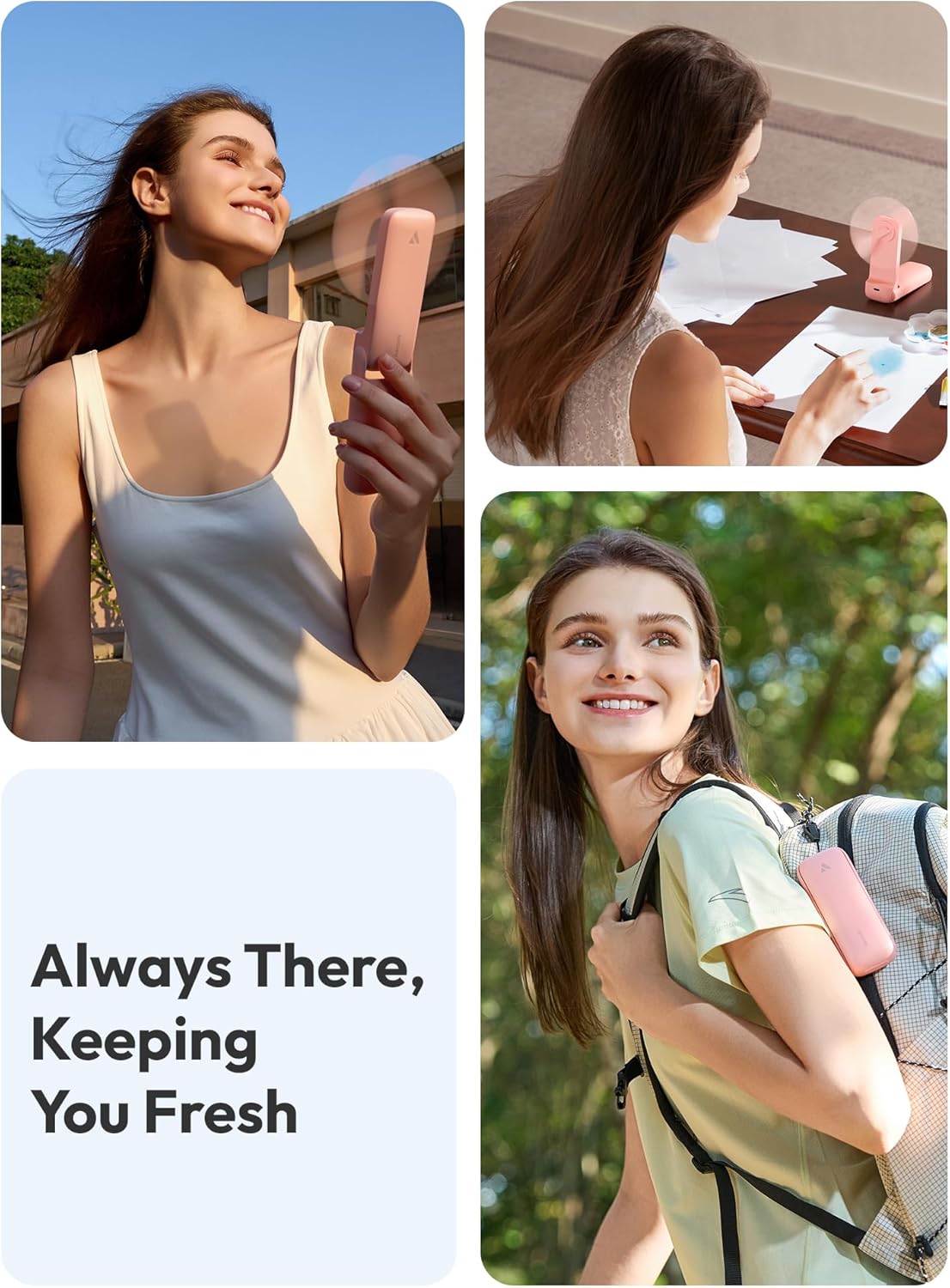 Aecooly Slim Handheld Fan, Mini Thin Portable Fan, Small Rechargeable Pocket [24H Max Cooling Time], Battery Powered Foldable Personal for Travel, Summer, Gifts for Women, Girls -Pink