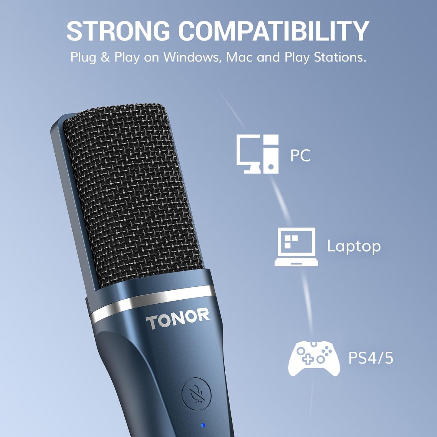 TONOR TC-777 Podcast Microphone, USB Computer Microphone, Cardioid Condenser PC Mic with Tripod Stand and Pop Filter for Podcasting, Streaming, Vocal Recording, Compatible with PC & Laptop, PS4/5