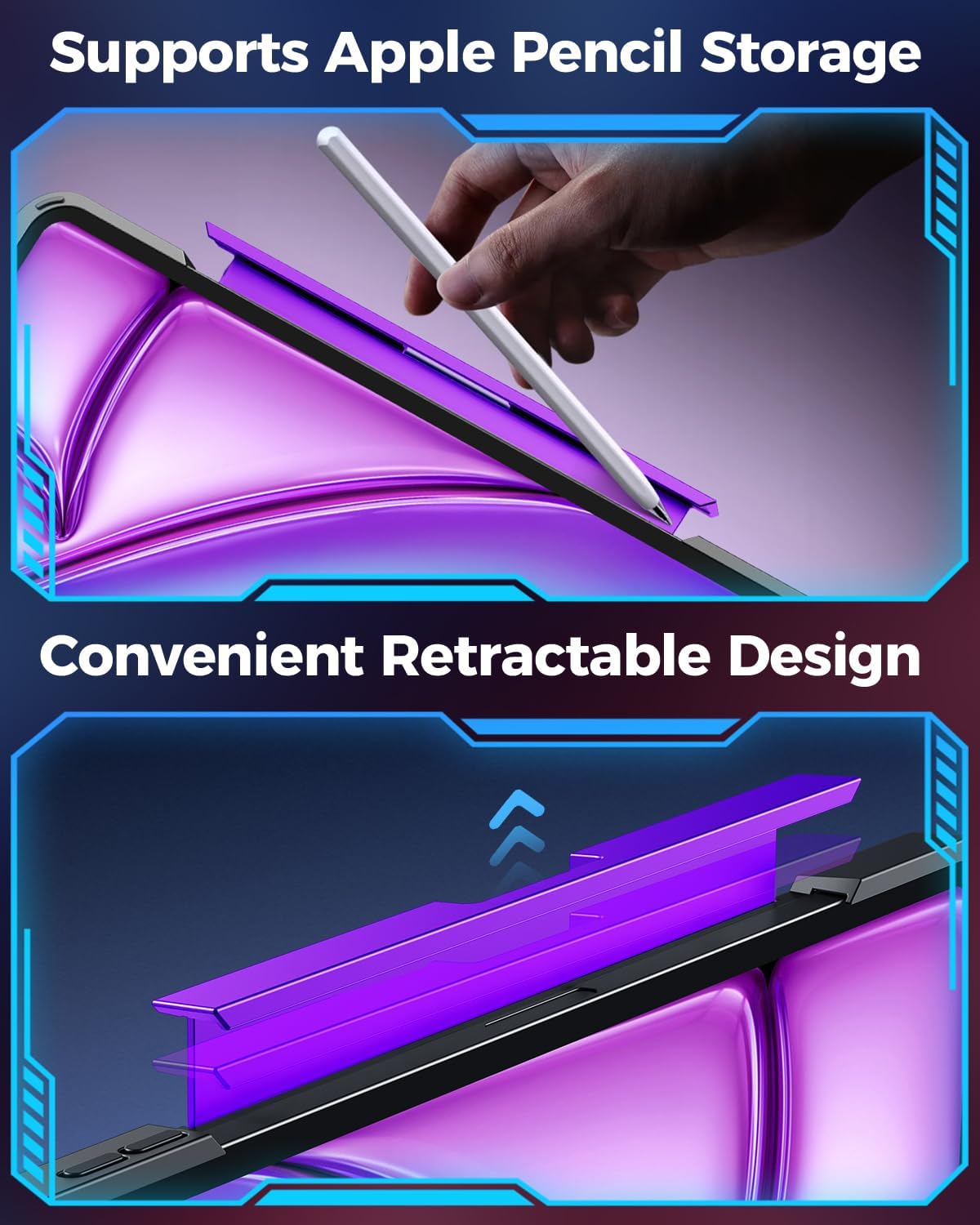 SIEBITU Clear Wireless Keyboard Case for iPad Air 13-inch (M3 2025/M2 2024) & iPad Pro 12.9-inch 6th 5th 4th 3rd Gen with Pencil Holder, Multi-Touch Trackpad & 7-Color Backlit, 360°Rotating, Purple