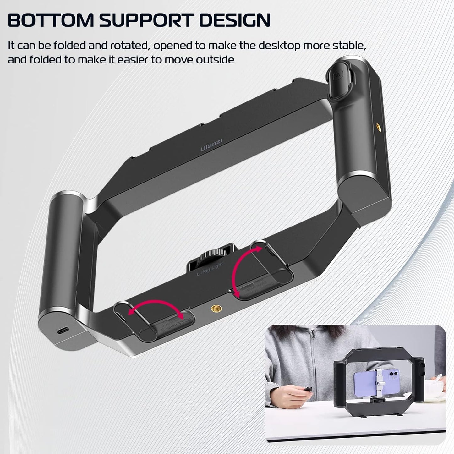 ULANZI Smartphone Video Rig with Light, U-Rig Light Cell Phone Handheld Stabilizer with Ring Light 2500K-9000K CRI 90+ for Filmmaking Live Steam YouTube Video Recording, with 5000mAh Build-in Battery