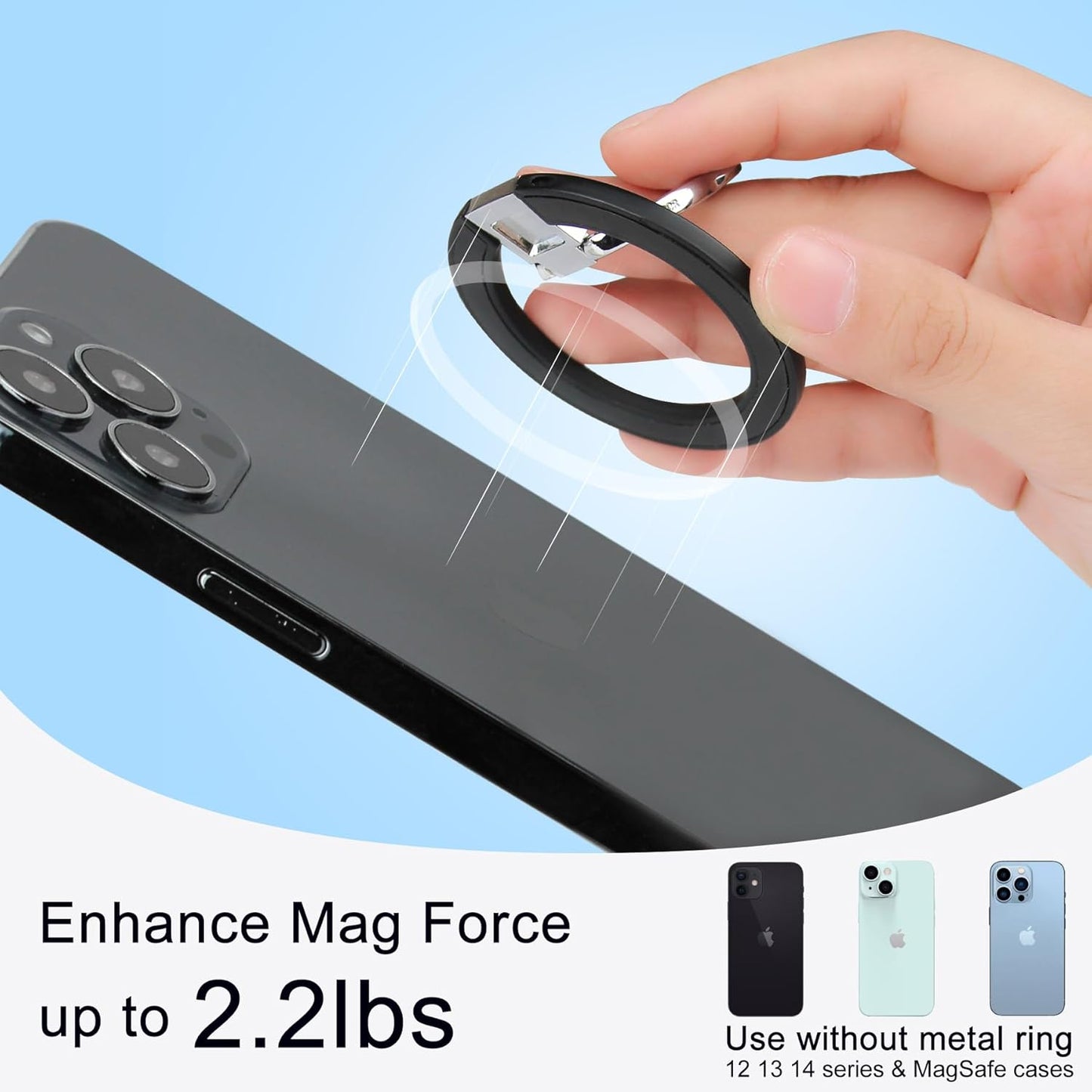 Magnetic Phone Grip for MagSafe, EI Sonador Magnet Phone Ring Holder, Removable, Compatible with iPhone 14 Plus 13 12 Pro Max Mini (Black)