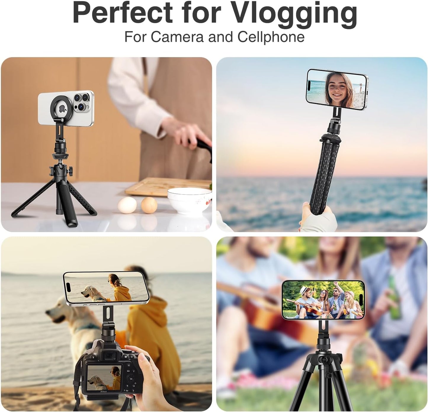 elitehood Magsafe Phone Tripod Mount Adapter with 360° Rotatable Cold Shoe & 1/4” Screw, Magnetic Camera Phone Mount, Aluminum iPhone Holder for Tripod Camera Video Recording Live Streaming Vlogging