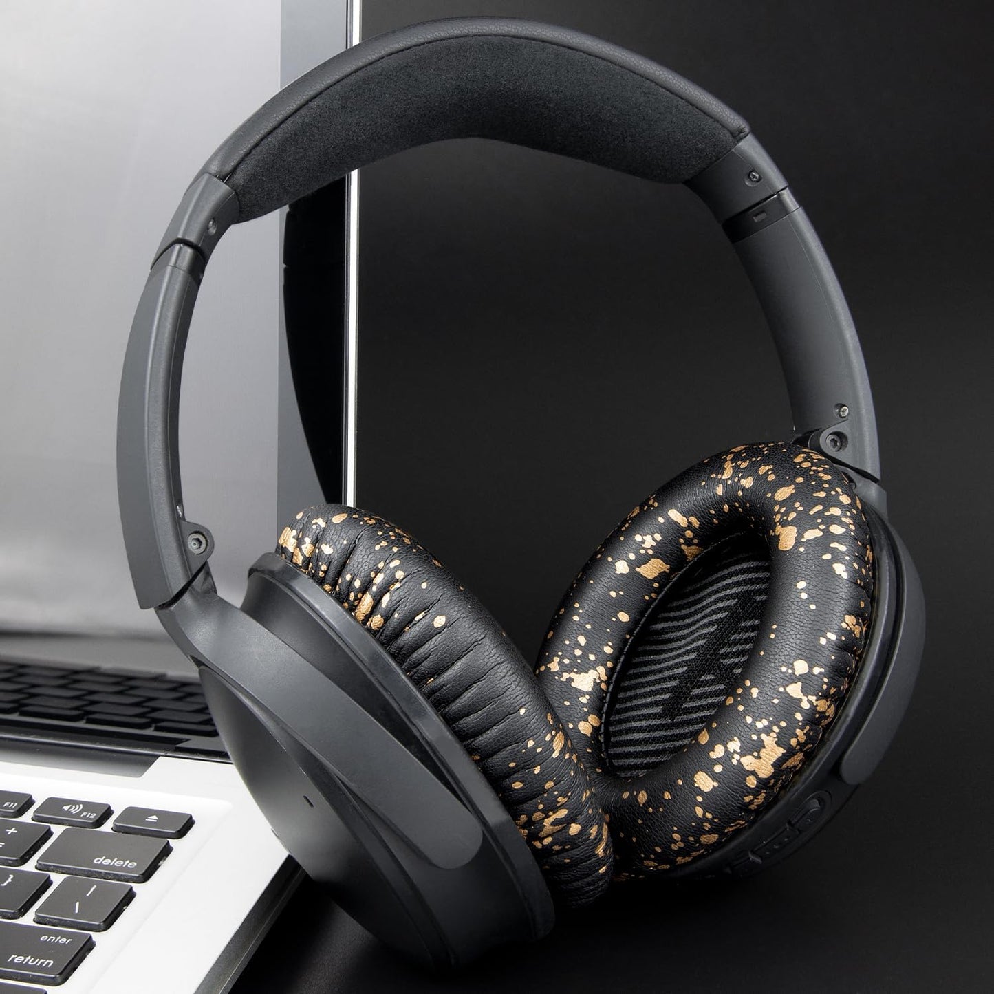 SoloWIT Replacement Earpads Cushions for Bose QuietComfort 35 (QC35) & Quiet Comfort 35 II (QC35 ii) Headphones, Ear Pads with Softer Leather, Noise Isolation Foam, Added Thickness (Black Gold)