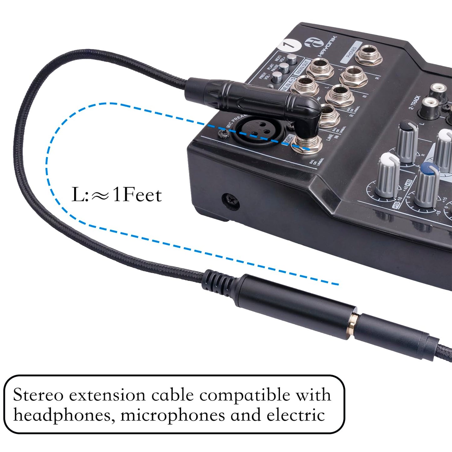 HUAELU 2Pack 1FT Right Angle Audio Cable, Male to Female, 6.35mm TRS Stereo to 1/4 Female Stereo Headphone Guitar Extension Cable Cord for Amplifiers