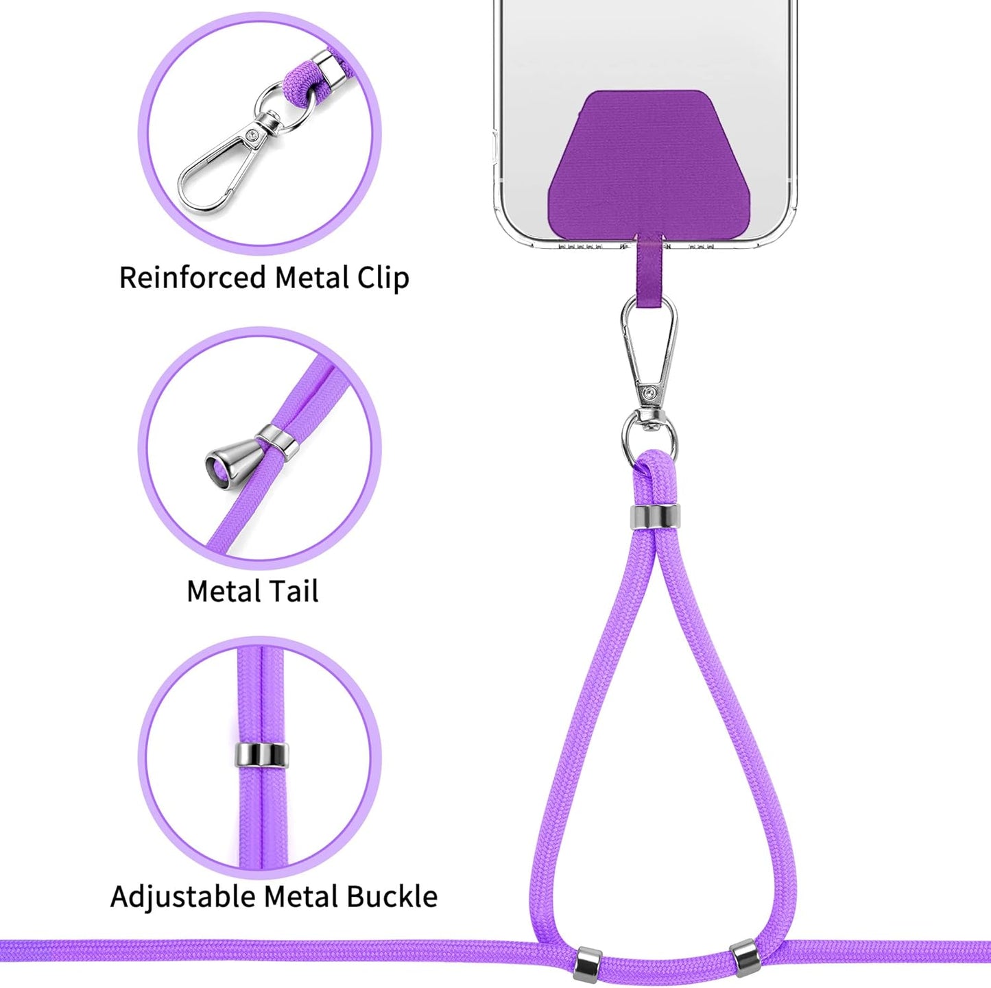 CACOE Phone Lanyard 2 PCS-2 PCS Adjustable Neck Strap,4 PCS Patches,Universal Crossbody Multifuctional Cell Phone Lanyards Compatible with Most Smartphones(Black+Dark Purple)