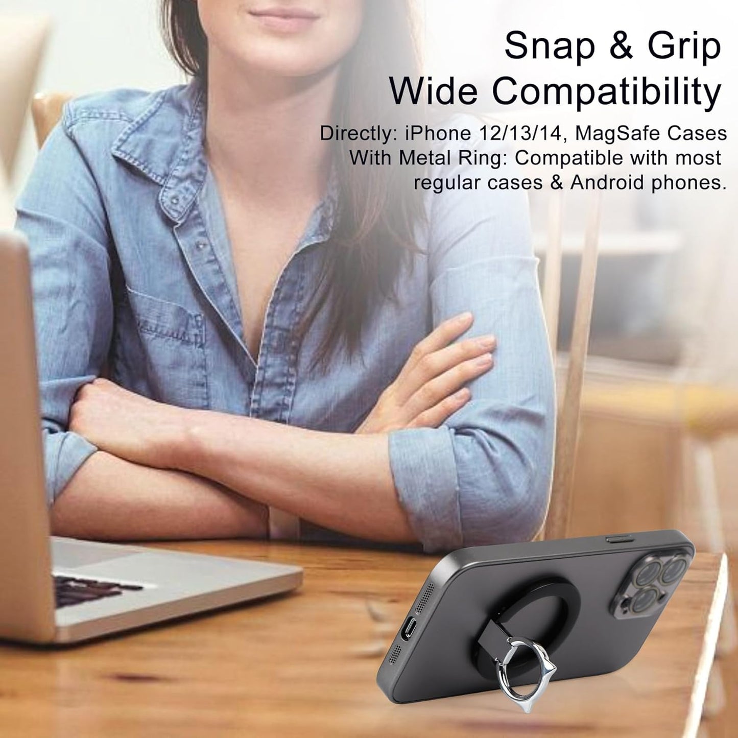 Magnetic Phone Grip for MagSafe, EI Sonador Magnet Phone Ring Holder, Removable, Compatible with iPhone 14 Plus 13 12 Pro Max Mini (Black)