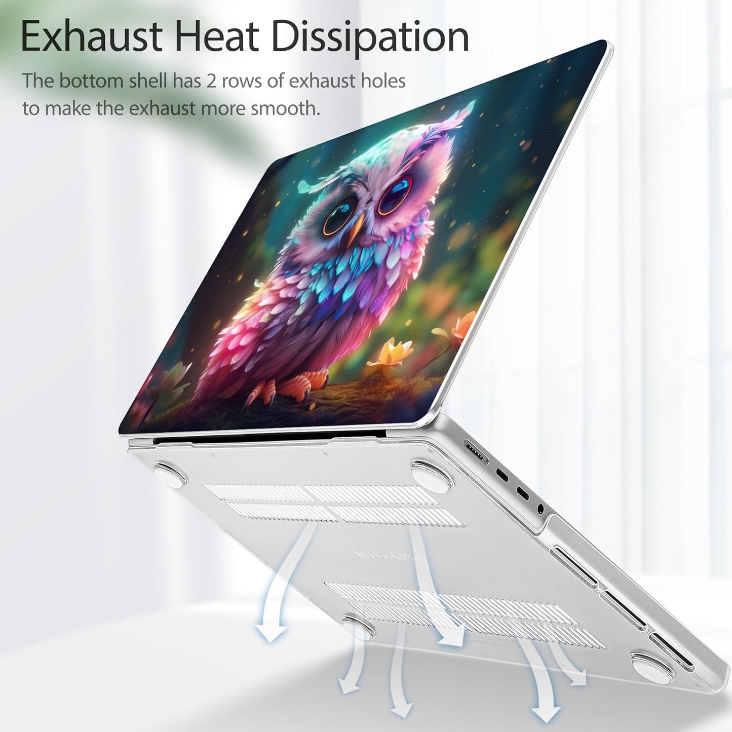 Tuiklol for M4 MacBook Pro 14 Inch Case 2024-2021 Release A3112 A3401 A3185/M3 A2918 A2992/M2 A2779/M1 A2442 Pro/Max Chip,Hard Shell Case with Screen Protector for Touch ID,Rainbow owl