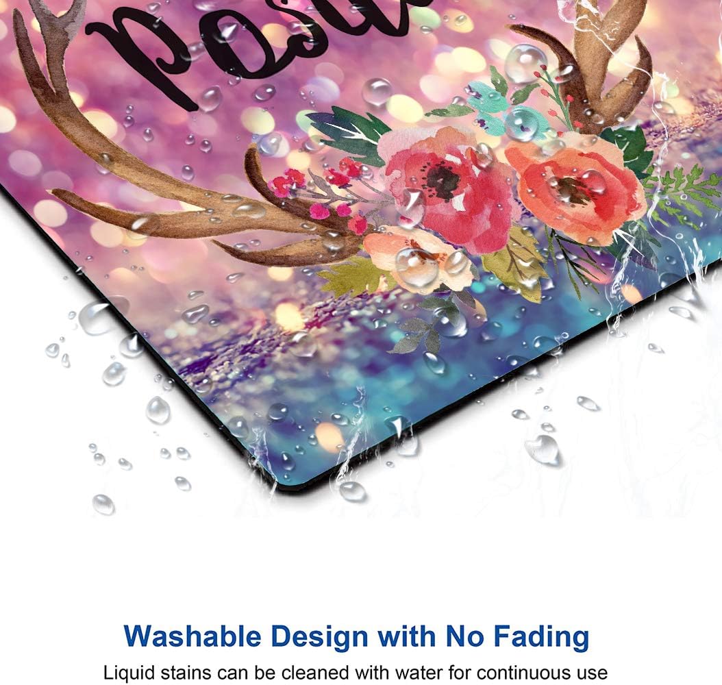 Inspirational Quote Mouse Pad - Purple Glitter, Square Waterproof, Non-Slip Rubber Base for Office Laptop, 9.5"x7.9"x0.12" Inch (Stay Positive)