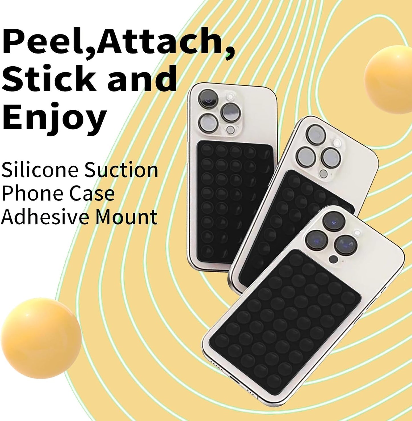 Silicone Suction Cup Phone Mount by Octo Buddy - Double Sided Phone Sticky Grip with Enhanced Suction Power for Hands-Free Selfies & Videos，Phone Accessories Hands-Free Strong Grip（Black）