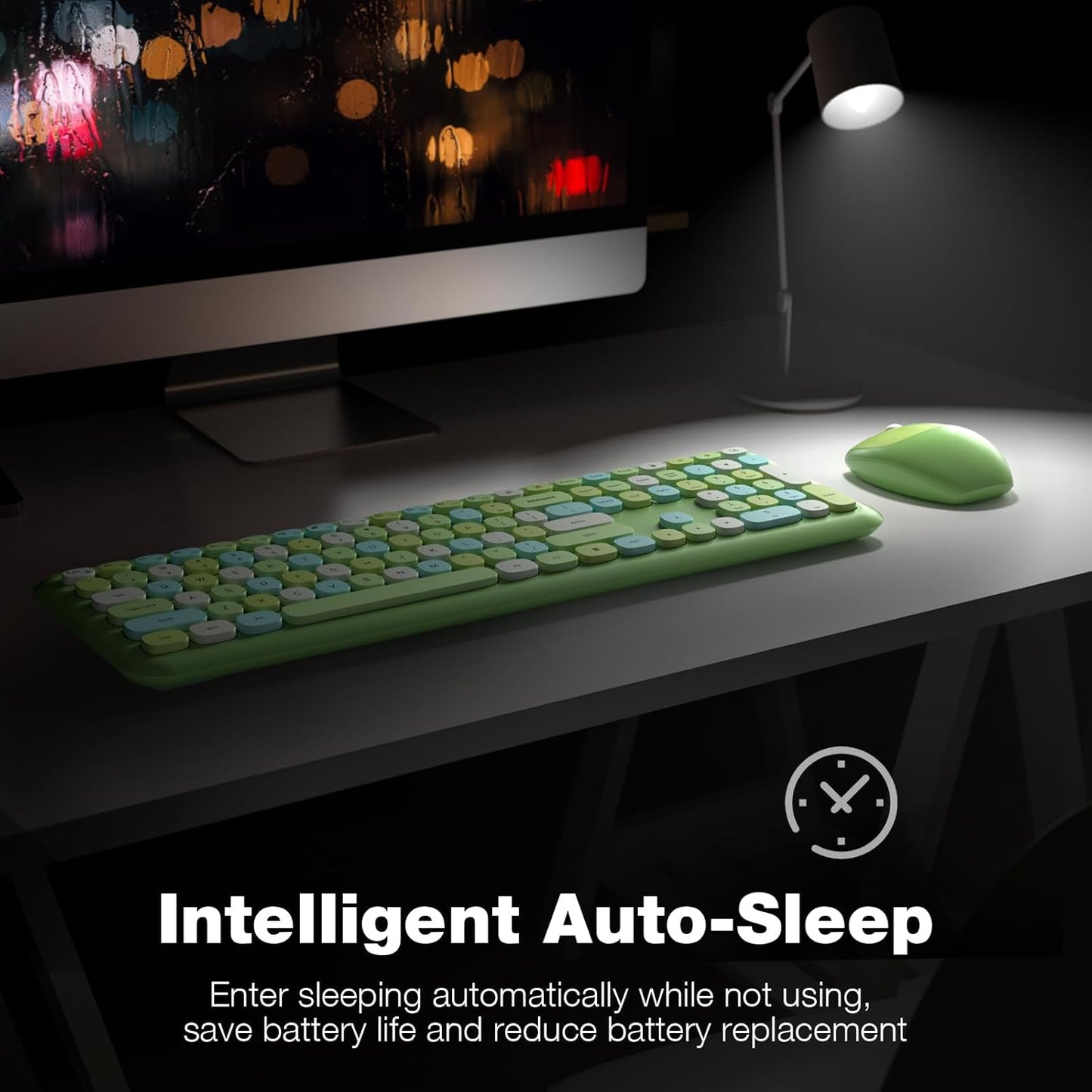 KNOWSQT Wireless Keyboard and Mouse Combo, Pale Green Full-Sized 2.4G Silent Keycap Colorful Keyboards, USB Dongle Plug Play, for Laptop, Windows, PC, Computer, Desktop