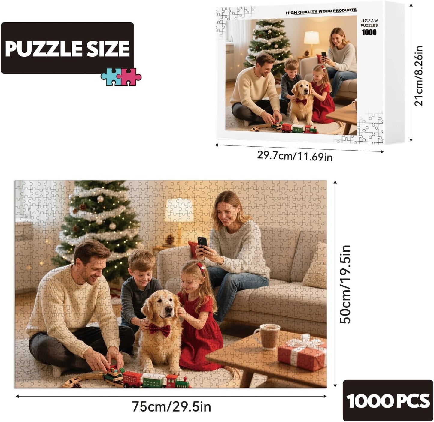 Custom Puzzles from Photos, Personalized Natural Wood Puzzle with 120/200/300/500/1000 Pieces, Customized Jigsaw Create Timeless Memories for Adults, Family, Father's Day, Lover, Pet