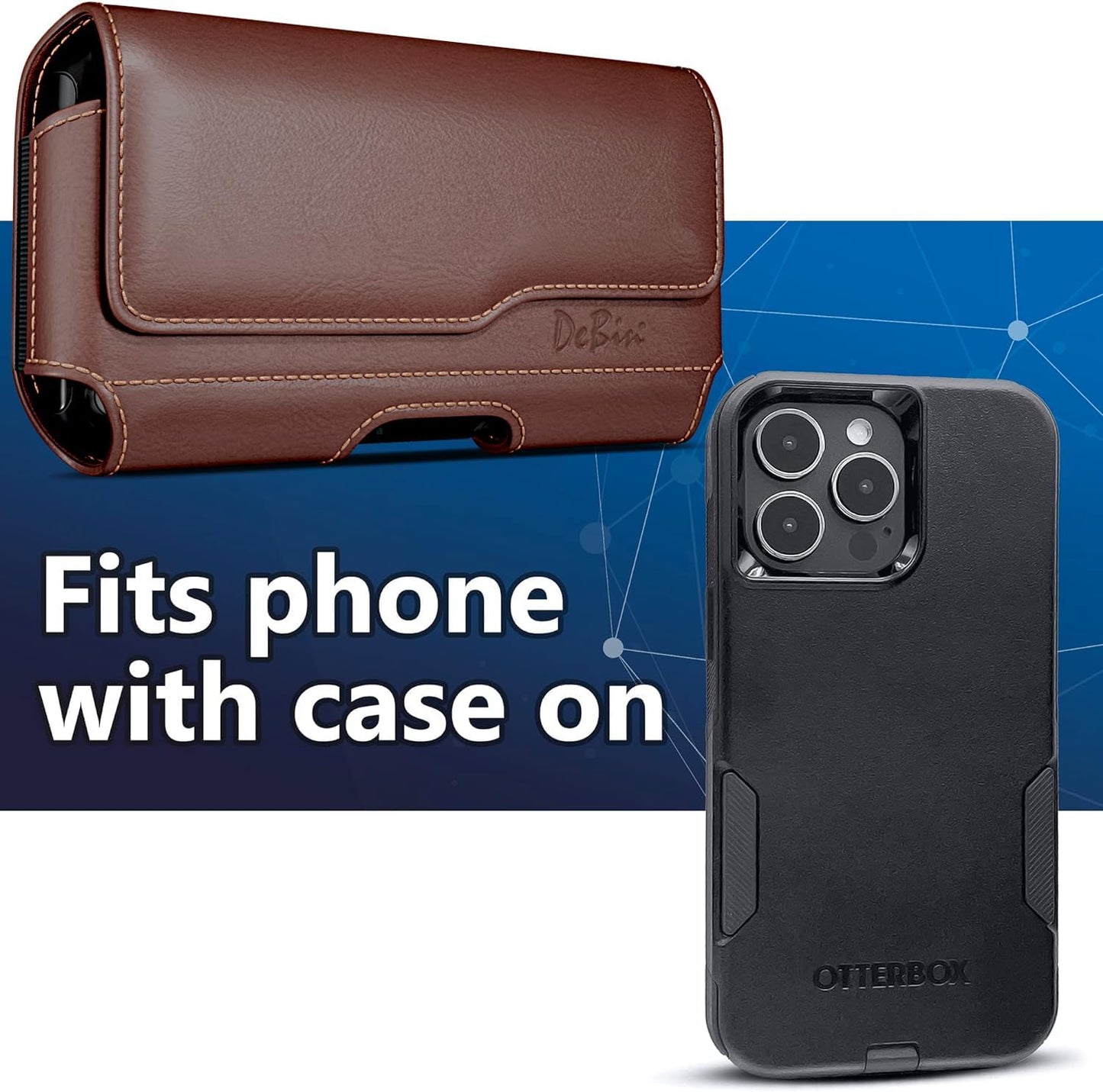 DeBin Holster for iPhone 17 17 Pro 16 Pro 16e 15 15Pro 14 13 12 11 Xs 10 X XR – Cell Phone Belt Holder Case with Clip for Men Women Pouch (Fits Protective Cover on) Brown