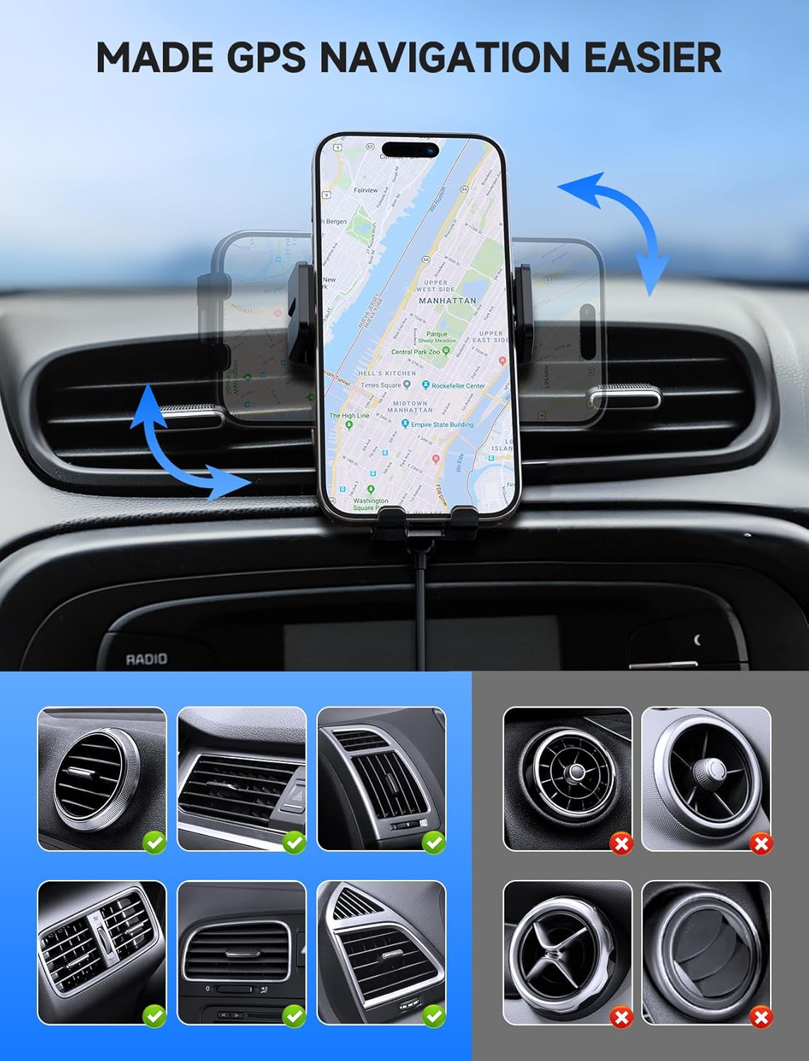 MOKPR Wireless Car Charger, 15W Auto Clamping Car Charger Dash Windshield Air Vent Phone Holder Compatible with iPhone 16 15 14/13/13 Pro/12 pro/12/11/X/8, Samsung S24/S23/S22
