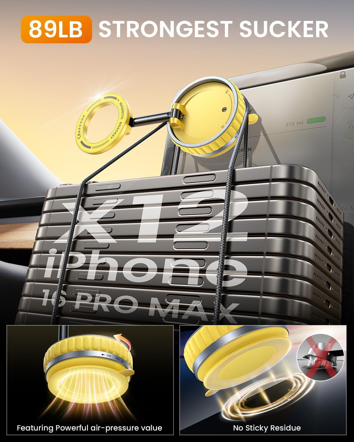 2026 Upgraded Vacuum Suction Cup Phone Mount [24 N55 Stronger Magnets], Vacuum Magnetic Phone Holder Stand [109+LBS Strongest Suction], 360° Adjustable for Your Car/Gym/Mirror