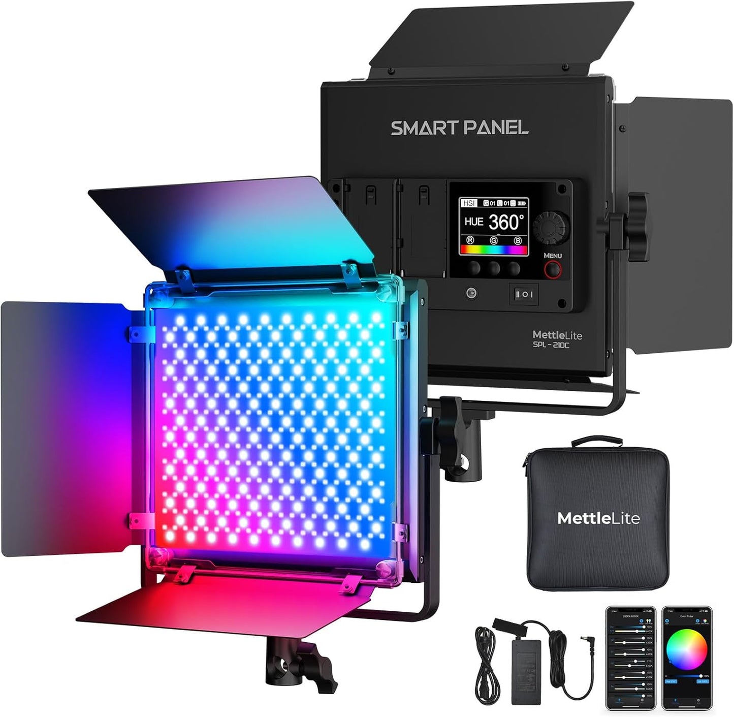 Mettlelite LS800C RGB Light Stick and Mettlelite SPL210C LED Video Light Full Color Video Light with APP Control 2800K-8000K CRI96 TLCI97 RGB CCT HSI Mode LED Light Bundle
