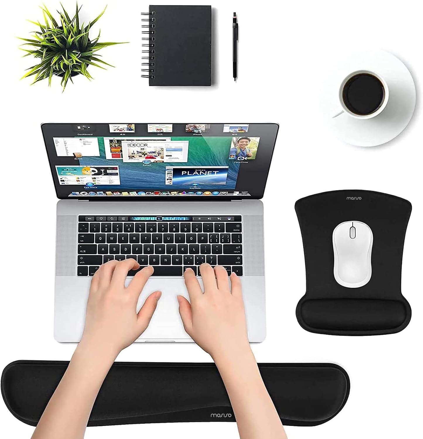 MOSISO Wrist Rest Support for Mouse Pad & Keyboard Set, Ergonomic Mousepad Non-Slip Base Home/Office Pain Relief & Easy Typing Cushion with Neoprene Cloth & Raised Memory Foam, Black