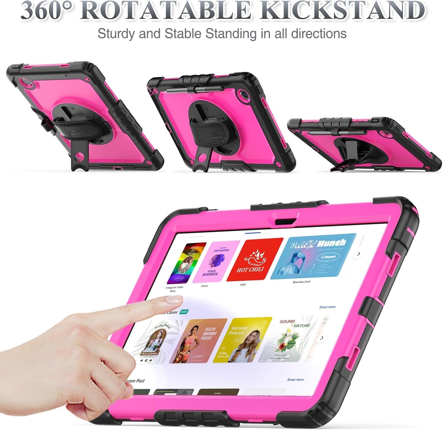 SEYMAC stock Tablet Case for Lenovo Tab M11 (TB-330FU/TB-330XU) 11 inch Drop-Proof Protection Cover with 360° Rotate Stand & Strap [Pen Holder] & Screen Protector/K11/Xiaoxin Pad 2024, Rose+Black