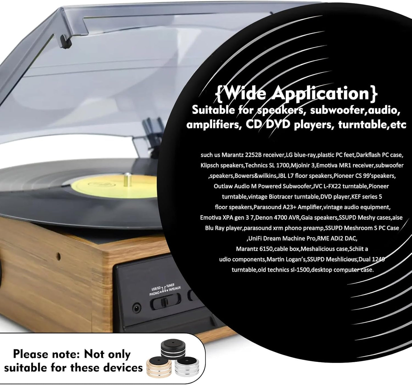 Monosaudio Isolation Feet HiFi Feet 4Pcs 40x20mm Aluminum Universal Turntable Feet with Non-Slip Rubber Rings No Need Adhesive for Audio,Speakers,Subwoofers,Home Theater,Turntable,DAC(Silver Color)