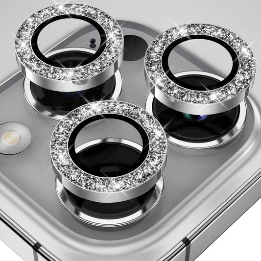 YWXTW Designed for iPhone 14 Pro/iPhone 14 Pro Max Camera Lens Protector Bling, [New Glitter Design] Individual Metal Tempered Glass Camera Cover Accessories Case Friendly, 1 Set (Silver Glitter)