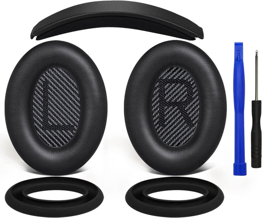 SOULWIT Ear Pads Cushions + Headband + Silicone Earpads Cover Protector, Replacement Kit for Bose QuietComfort 35 QC35, QC35 ii Over-Ear Headphones - Black