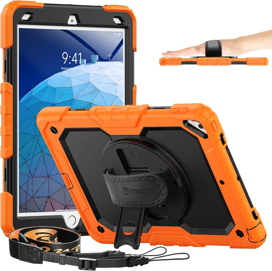 Timecity for iPad Air 3/ Pro 10.5 Inch Case, 360° Rotating Stand, Pencil Holder, Shockproof with Screen Protector & Shoulder Strap - Heavy Duty Protection Case for iPad Air 3rd Gen - Orange