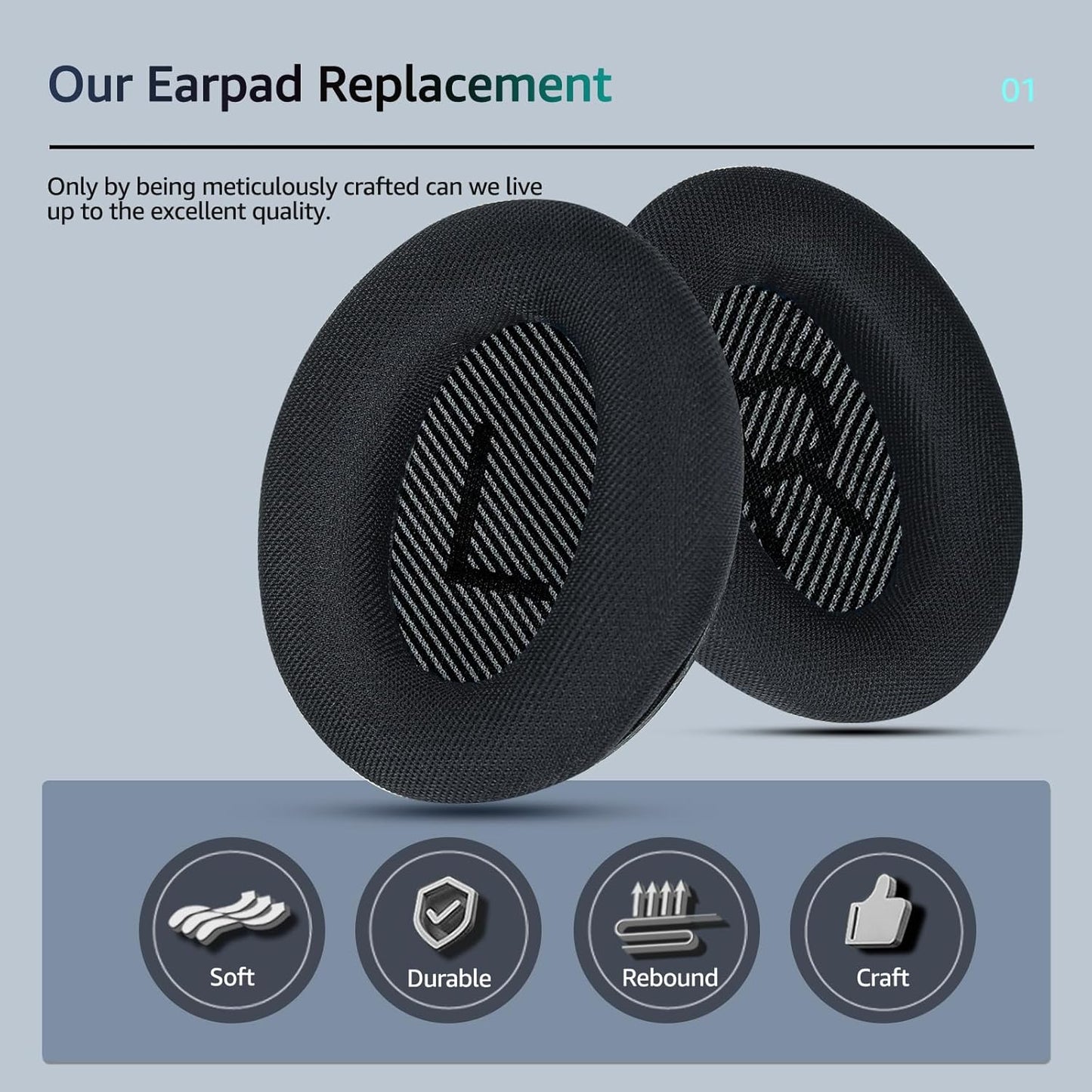 Fabric Comfort - Wzsipod Ear Pads for Bose Quiet Comfort 35/ QC35ii Headphones, Compatible with QC45 QC35ii QC25 QC15 & More Series, Replacement Exclusive Styles, S1