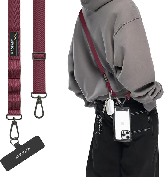 MAGEASY Universal Cell Phone Lanyard Crossbody - Anti-Theft Crossbody Phone Strap for iPhone 16 Pro Max & Most Smartphones, for Men & Women | 20mm (Burgundy)