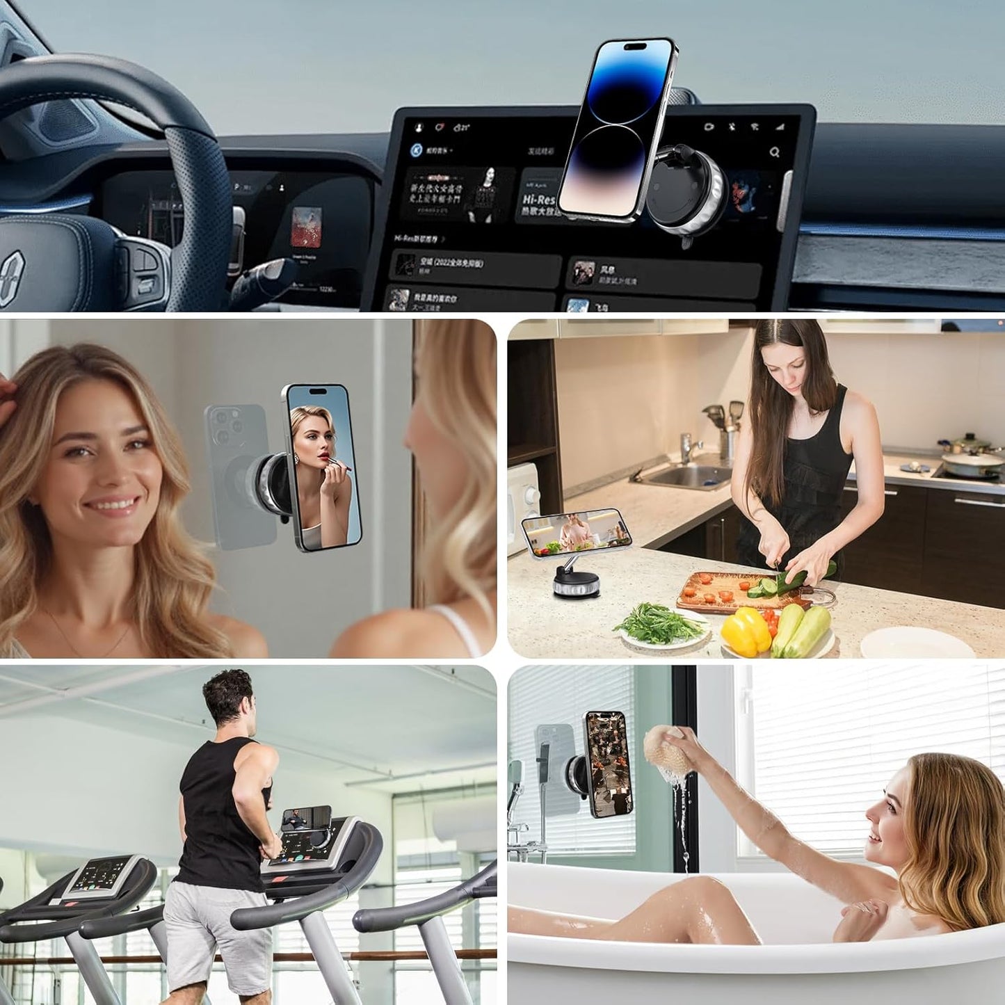 Vacuum Suction Magnetic Phone Holder, 2025 Upgraded Foldable Retractable Suction Cup Mount Magnetic Phone Mount for Your Car, 360° Adjustable Cell Phone Stand for Cars /Gyms/Mirrors/Smooth Surface