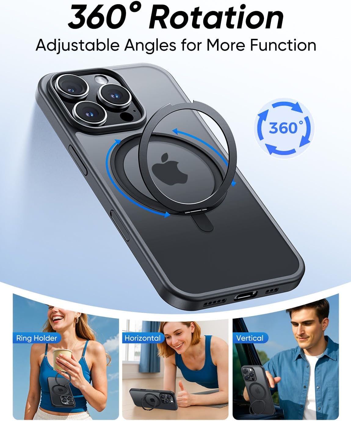 MAGIC JOHN 360° Rotatable Magnetic Invisible Stand for iPhone 16 Pro Case [Camera Control Button] [Compatible with MagSafe] 16FT Shockproof for iPhone 16 Pro Case with Kickstand, Black