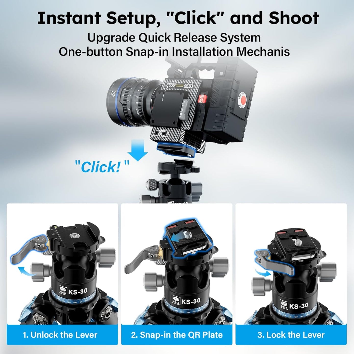 SIRUI Carbon Fiber Camera Tripod, 50.7" Professional Heavy Duty Tripod with 36mm Low Profile Ball Head, Quick Release System, Max Load 33lbs/15kg, AM-284+KS-30