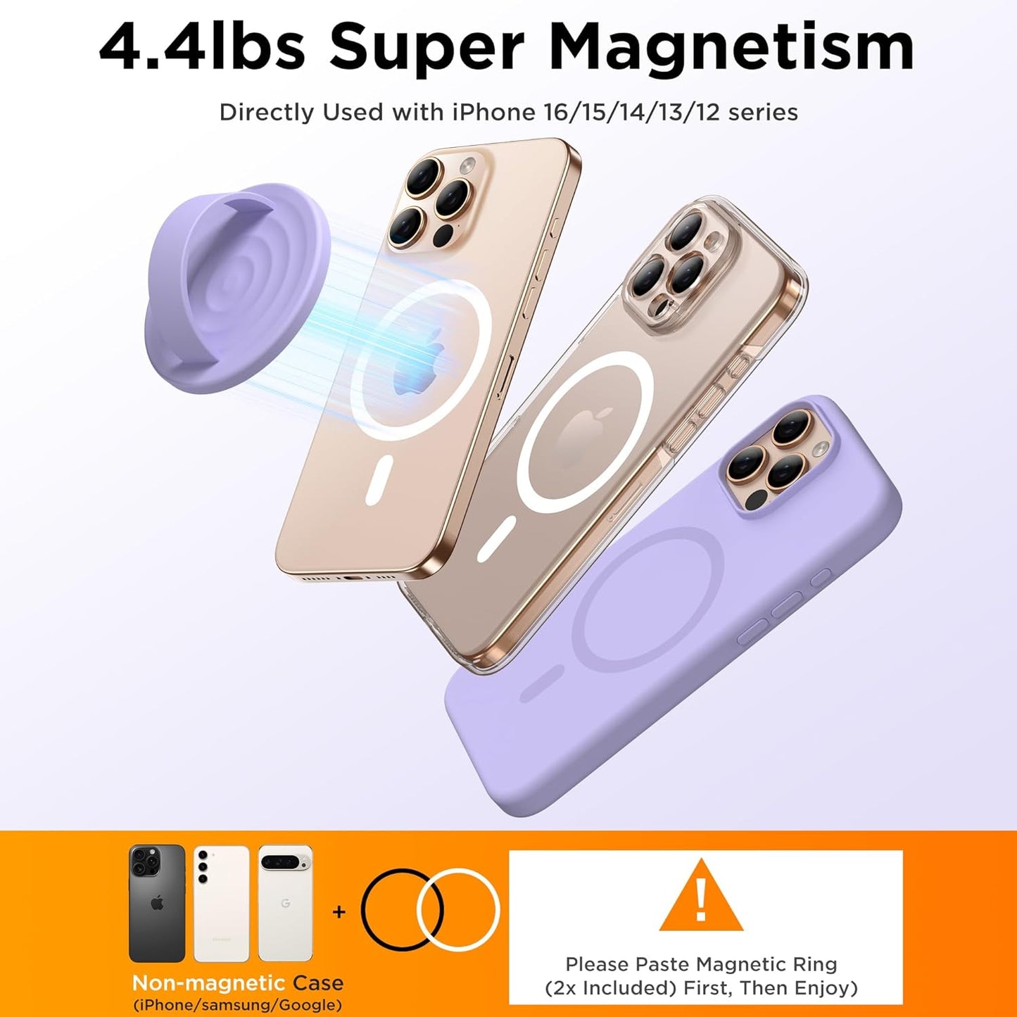 Magnetic Phone Ring Grip Holder, Silicone Finger Loop Grip, Compatible with MasSafe, Back of Phone for iPhone Pro Max/Plus/16/15/15/14/13/12 Series, Lilac Purple