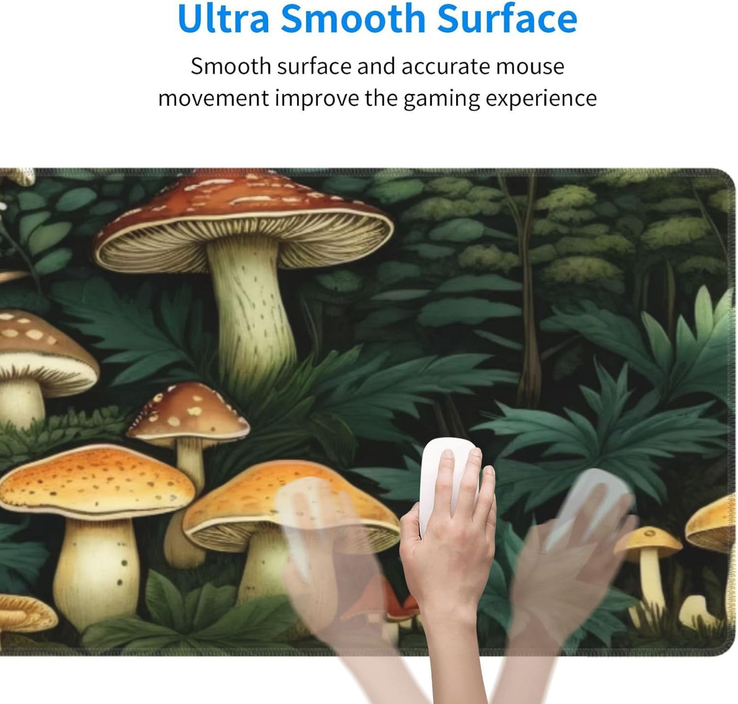 Gaming Mouse Pad, Large Non-Slip Rubber Base Mousepad, Keyboard Mouse Mat, Desk Pad with Stitched Edges, 31.5x11.8inch, Mushroom Forest
